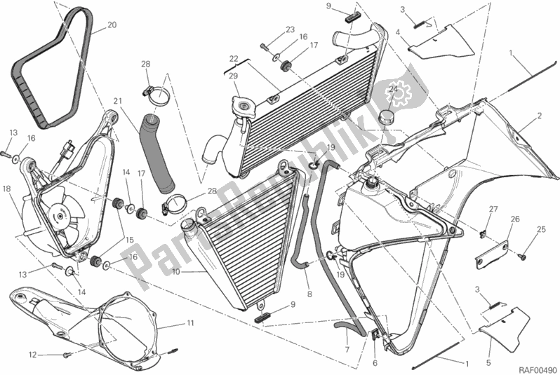 All parts for the Water Cooler of the Ducati Superbike 1199 Panigale 2012